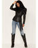 Image #2 - Flying Tomato Women's Faux Leather Puff Sleeve Shirt, Black, hi-res