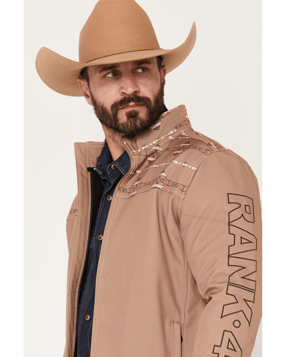 Image #2 - RANK 45&reg; Men's Spurs Southwestern Print Colorblock Softshell Jacket, Tan, hi-res