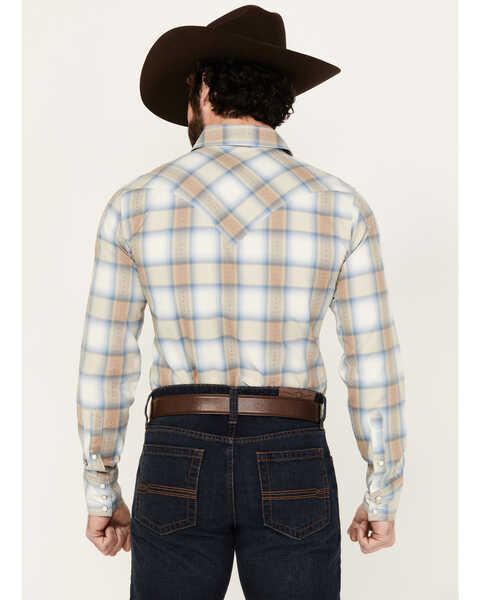 Image #4 - Stetson Men's Dobby Plaid Print Long Sleeve Snap Western Shirt , Tan, hi-res