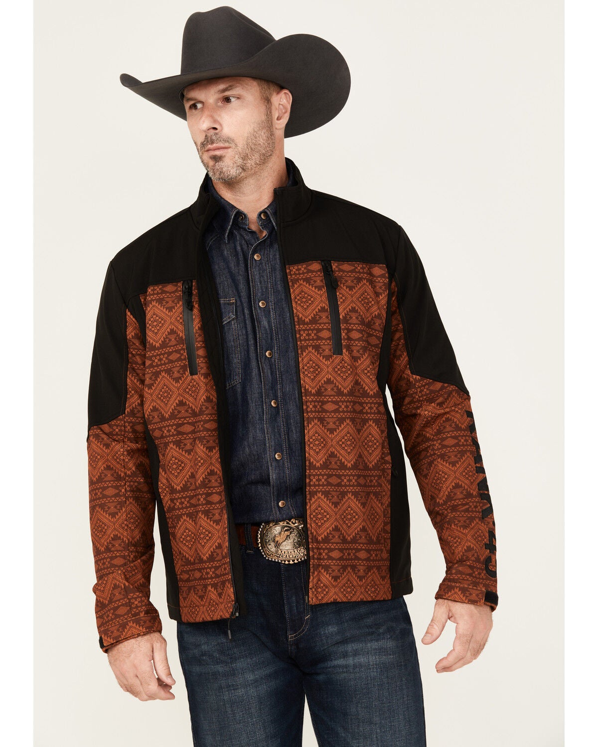 RANK 45&reg; Men's Pine Tree Southwestern Print Softshell Jacket, Brown, hi-res