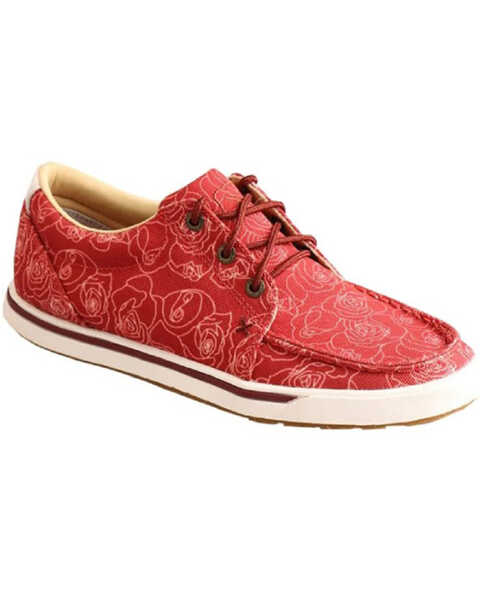 Image #1 - Twisted X Women's Roses Floral Print Lace-Up Kicks Casual Shoes - Moc Toe, Red, hi-res
