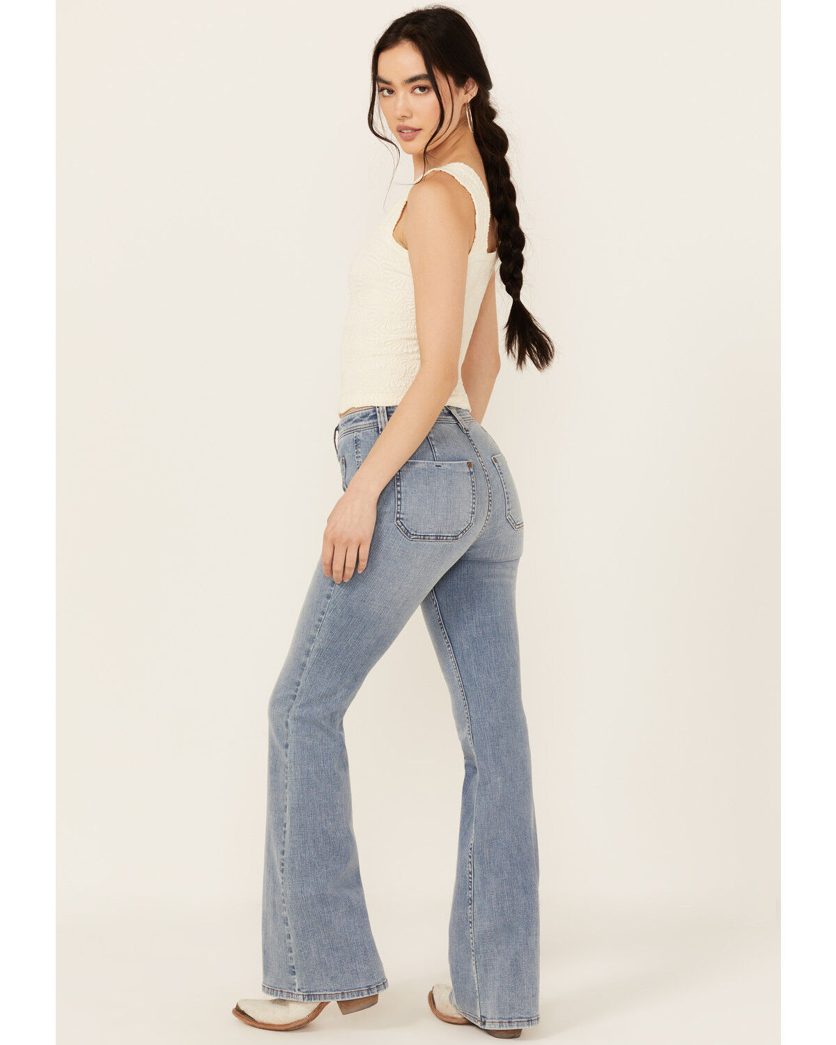 Image #3 - Shyanne Women's Luna High Rise Flare Stretch Denim Jeans, Medium Wash, hi-res