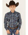 Cinch Boys' Paisley Print Long Sleeve Button-Down Western Shirt, Blue, hi-res