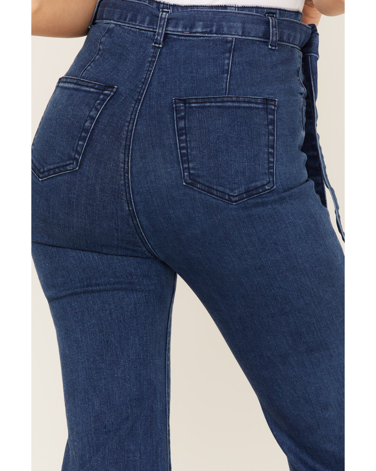 Image #4 - Flying Tomato Women's High Rise Self Belt Flare Leg Jeans, Blue, hi-res