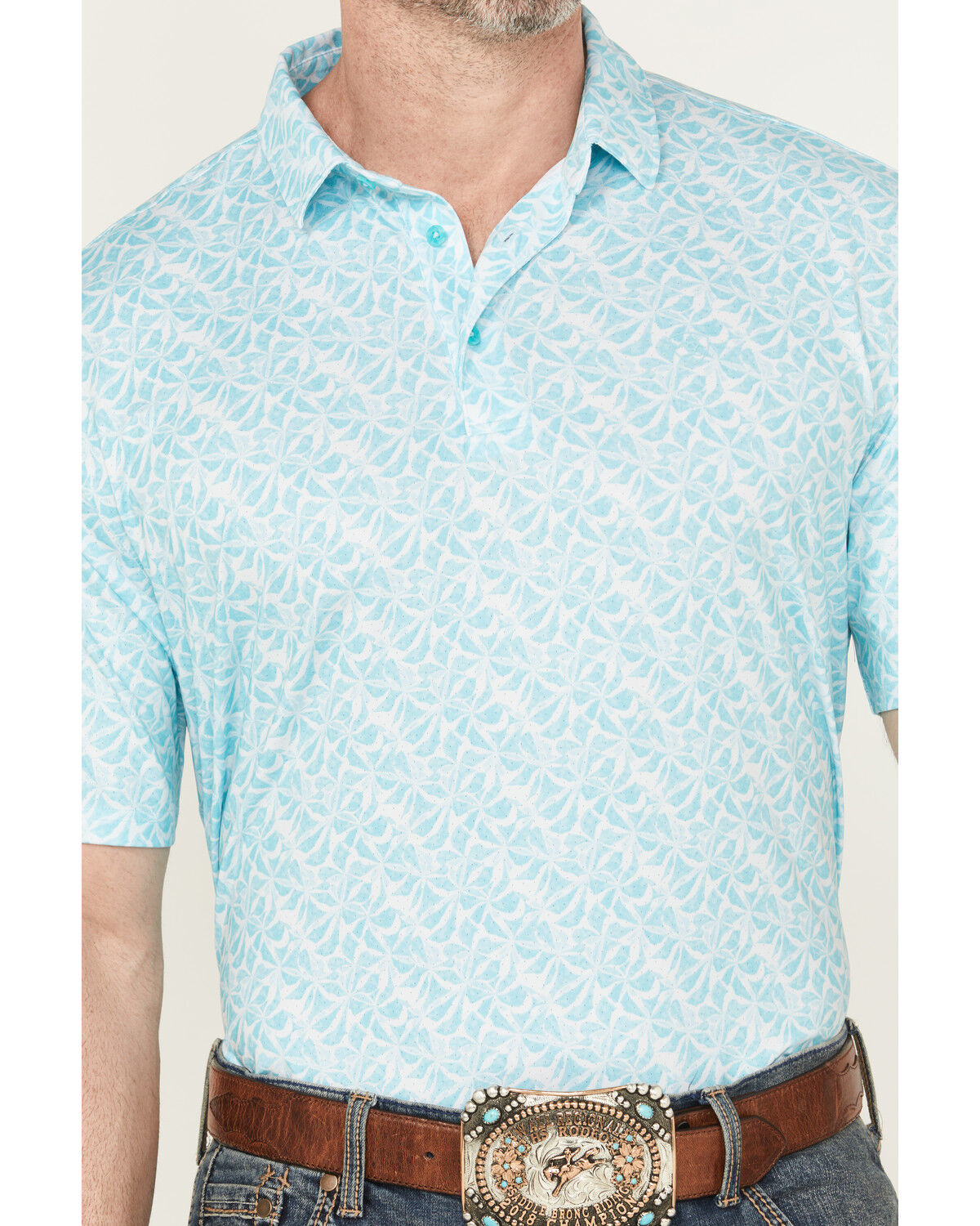 Image #3 - Ariat Men's 360 Airflow Printed Short Sleeve Polo, Blue, hi-res