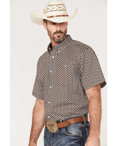 Image #2 - RANK 45® Men's Turbo Geo Print Button-Down Western Shirt , Brown, hi-res