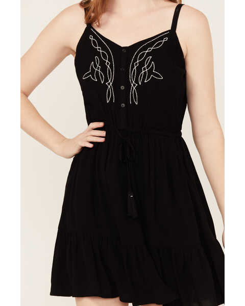Image #3 - Idyllwind Women's Wilsonia Tie Front Western Embroidered Dress , Black, hi-res