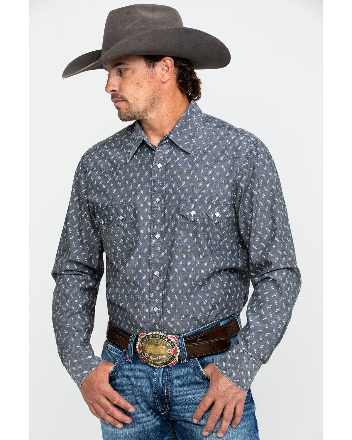 Image #1 - Rock & Roll Denim Men's Chambray Print Long Sleeve Western Shirt , , hi-res