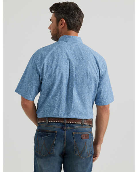 Image #3 - George Strait by Wrangler Men's Paisley Print Short Sleeve Stretch Western Shirt, Blue, hi-res