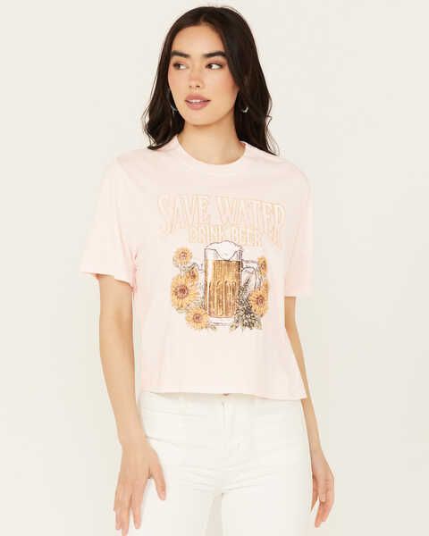 Image #1 - Cleo + Wolf Women's Save Water Boxy Graphic Tee, Mauve, hi-res