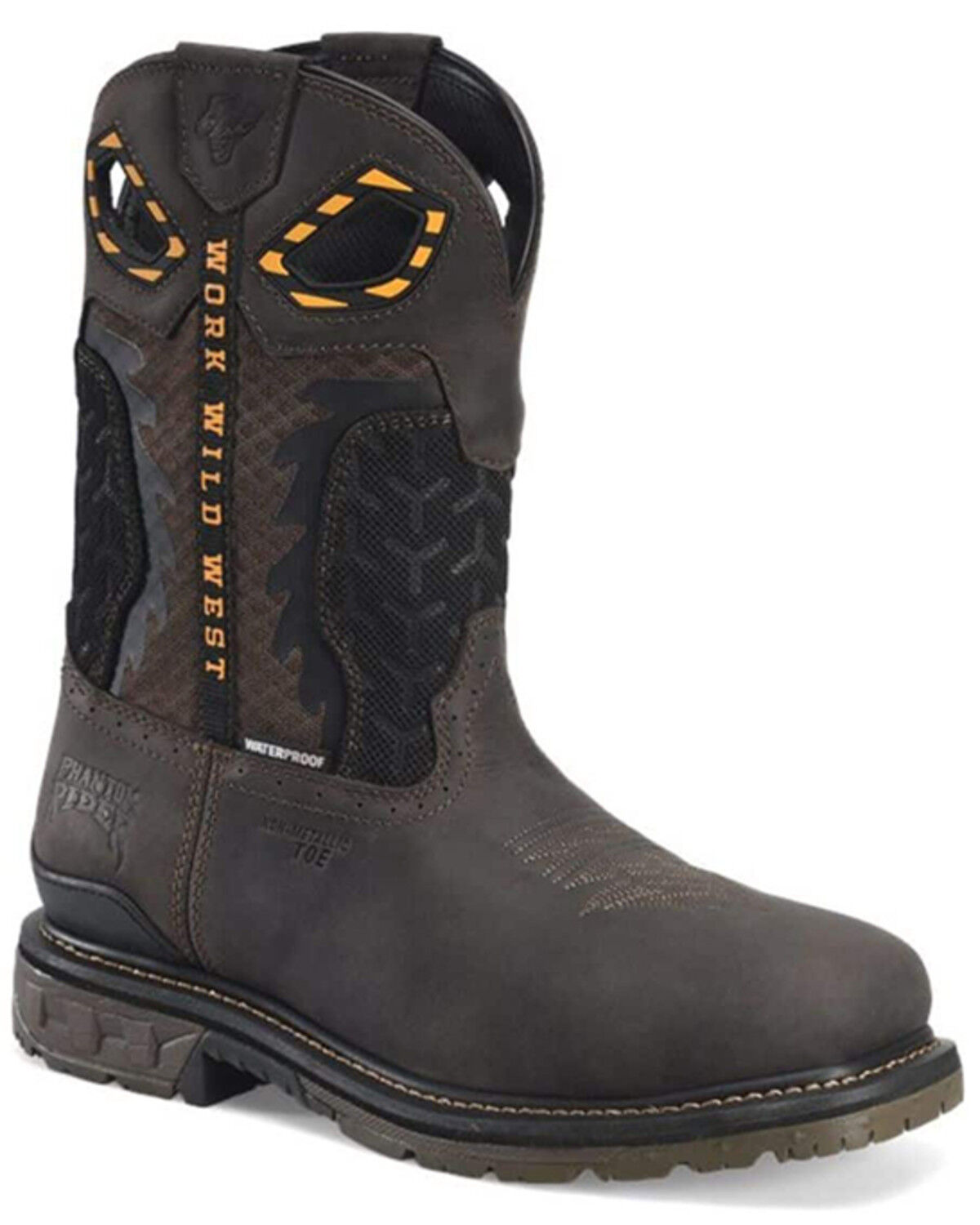Image #1 - Double H Men's 11" Phantom Rider Waterproof Western Work Boots - Composite Toe, Dark Brown, hi-res