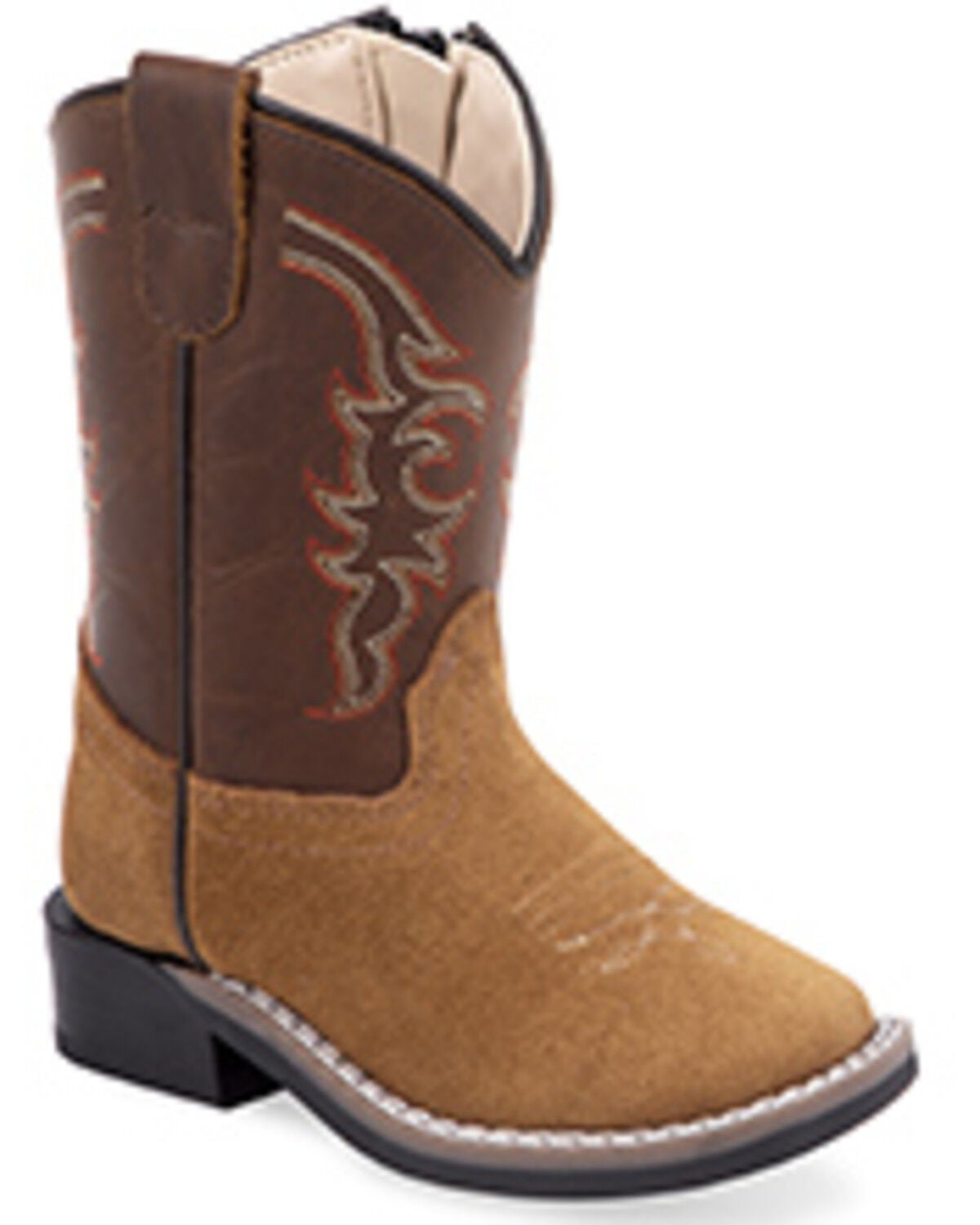 Old West Toddler Boys' Suede Western Boots - Broad Square Toe, Brown, hi-res
