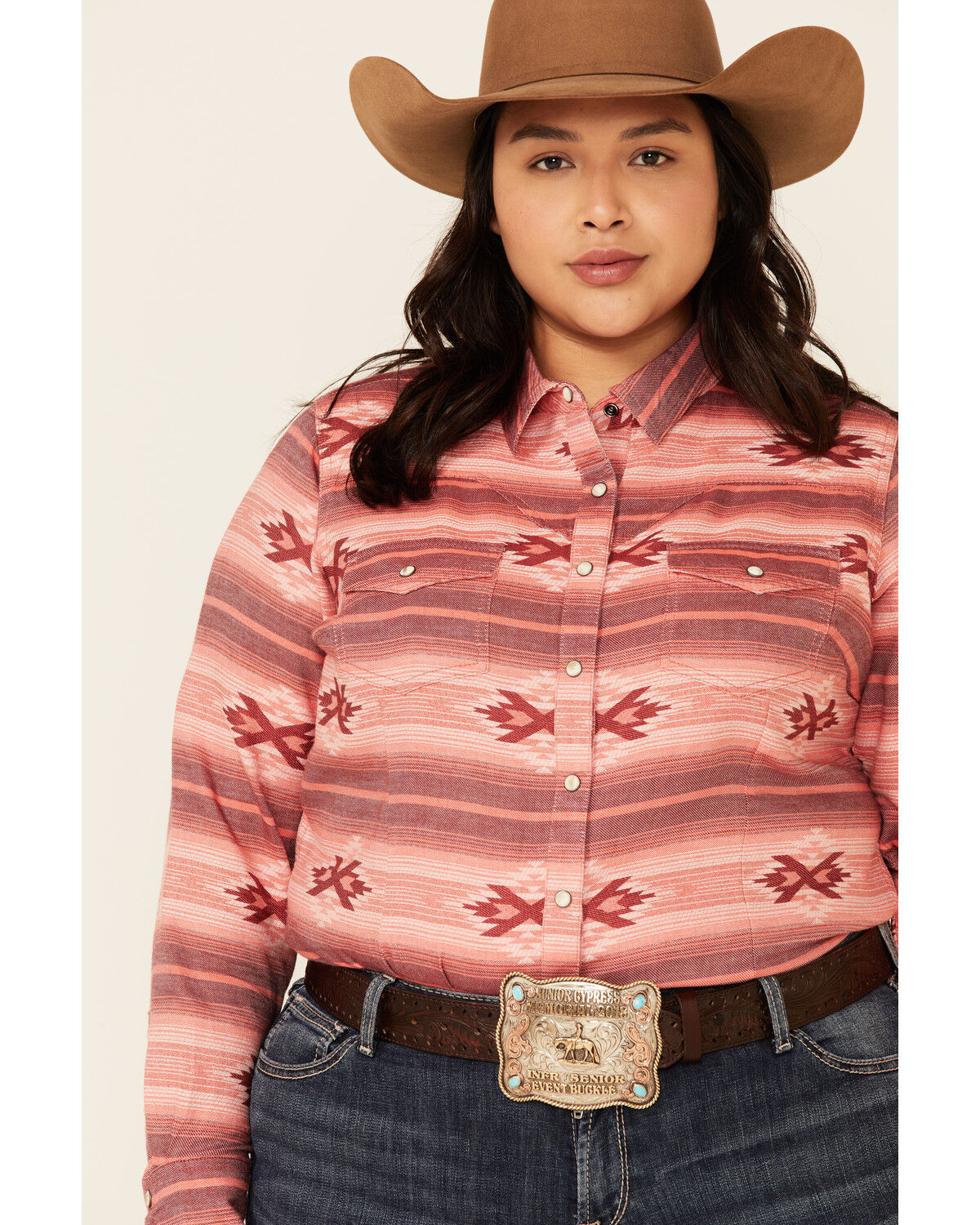 Image #3 - Ariat Women's Adorable Serape Print Long Sleeve Snap Western Core Shirt - Plus, Red, hi-res