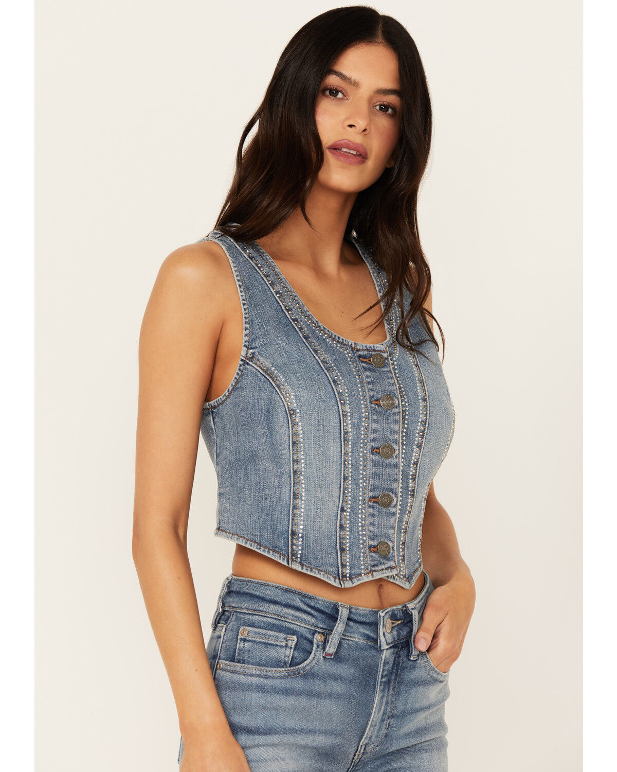 Image #3 - Idyllwind Women's Medium Wash Embellished Stretch Denim Vest, Medium Wash, hi-res
