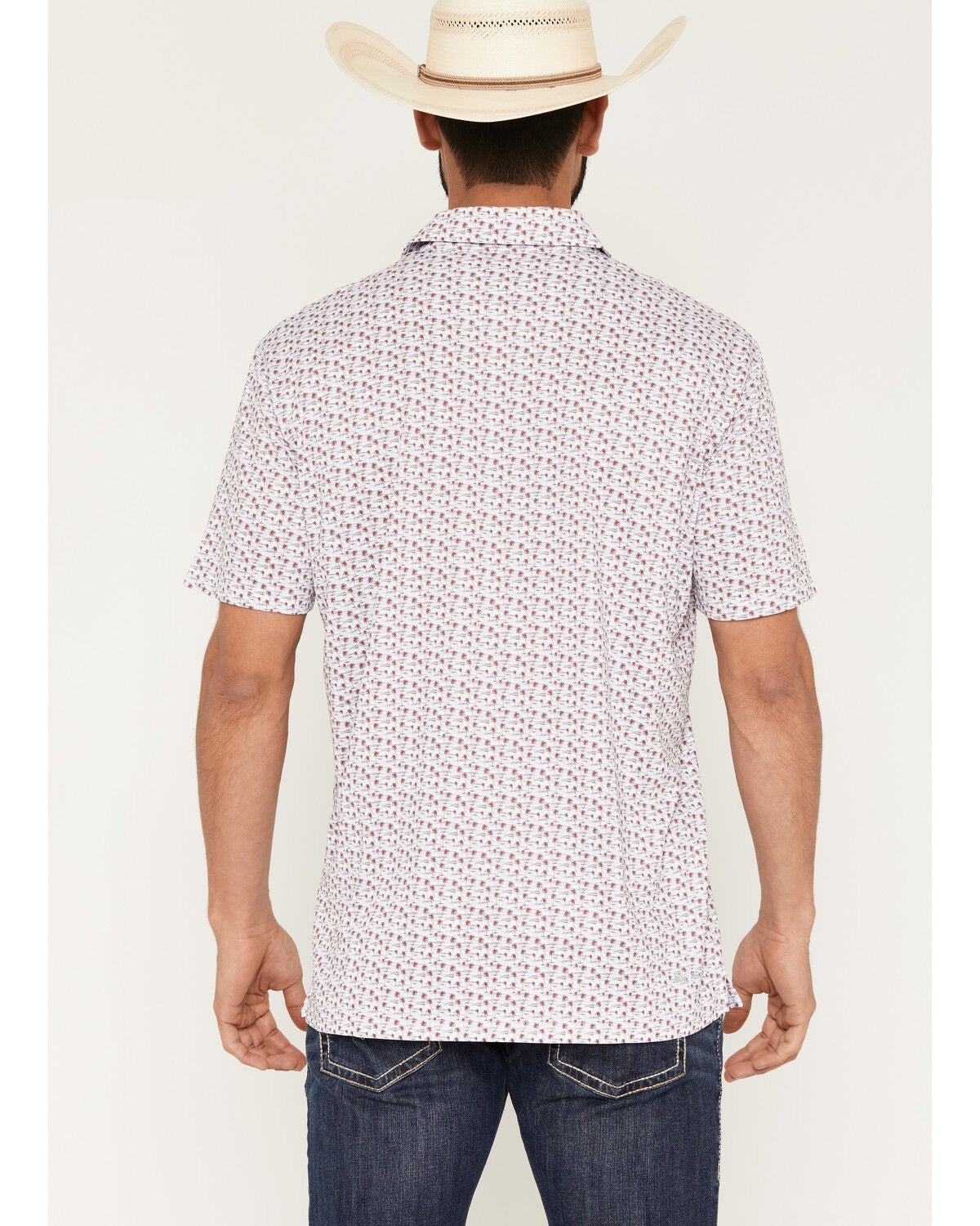 Image #4 - Ariat Men's All Over Palm Tree Print Classic Fit Polo, White, hi-res