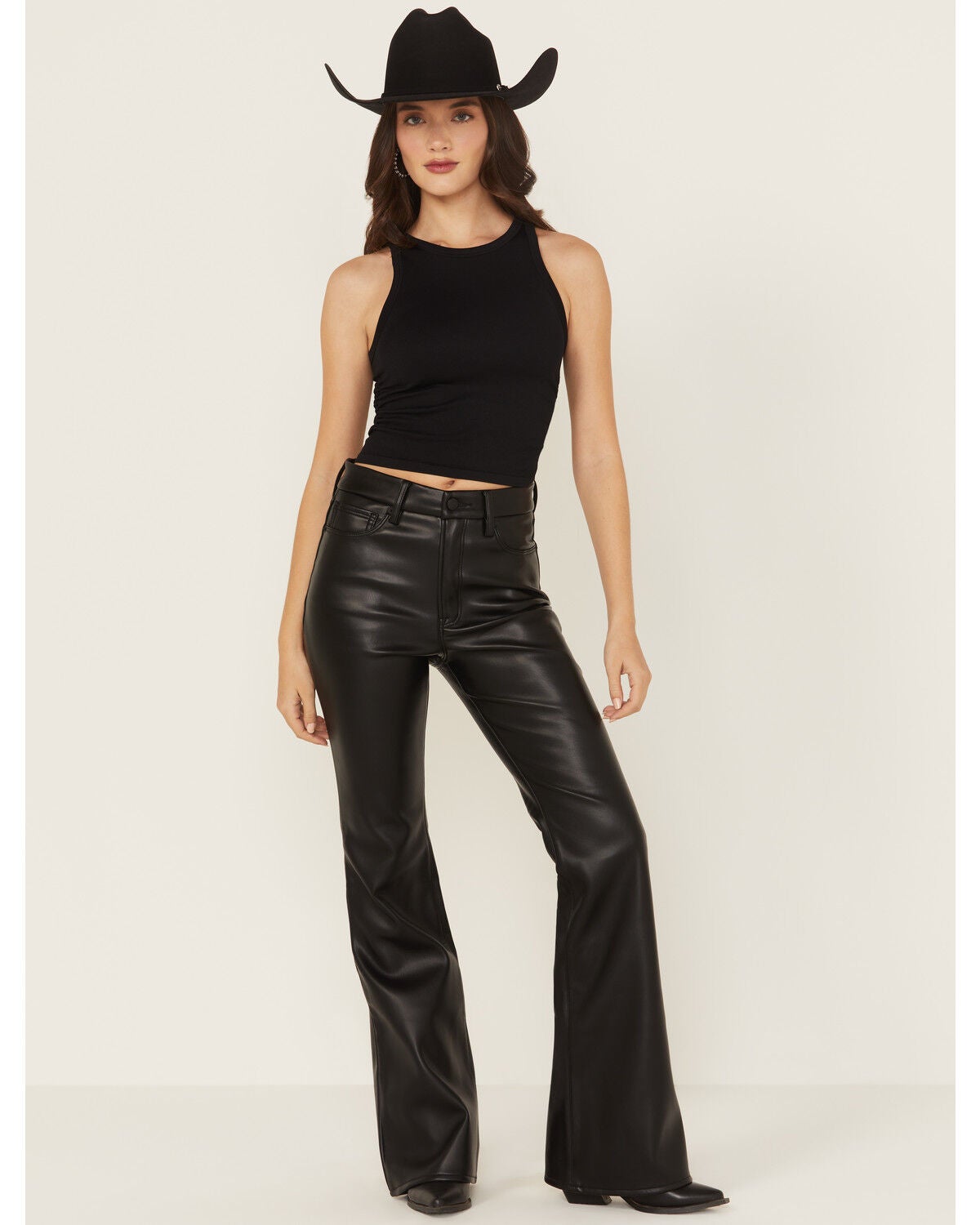 Good American Women's Good Legs High Rise Faux Leather Flare Pants, Black, hi-res