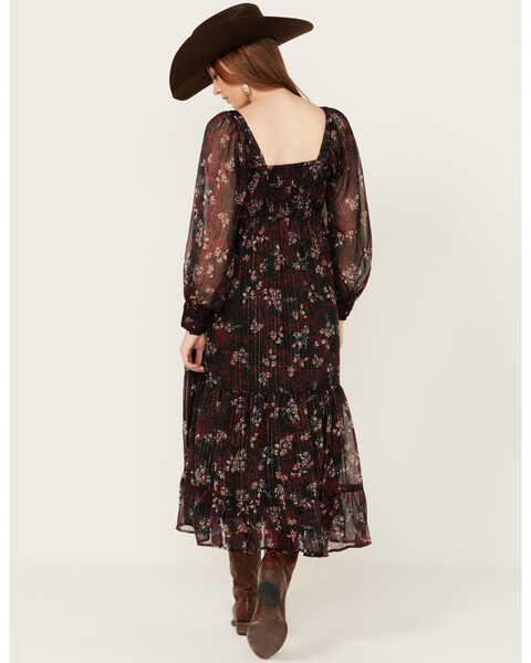 Image #4 - Angie Women's Floral Cut Out Long Sleeve Midi Dress, Black, hi-res
