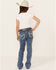Image #3 - Miss Me Girls' Medium Wash Floral Border Bootcut Stretch Denim Jeans, Blue, hi-res