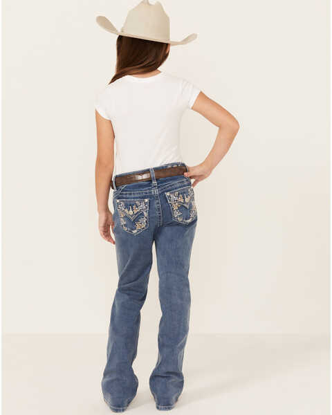 Image #3 - Miss Me Girls' Medium Wash Floral Border Bootcut Stretch Denim Jeans , Blue, hi-res
