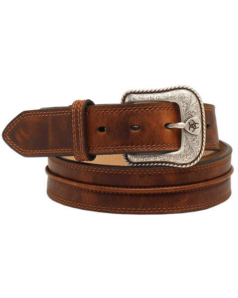 Image #1 - Ariat Men's Rowdy Center Bump Leather Belt, Aged Bark, hi-res
