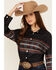 Image #2 - Rock & Roll Denim Women's Southwestern Border Print Cropped Long Sleeve Button-Down Western Shirt, Black, hi-res