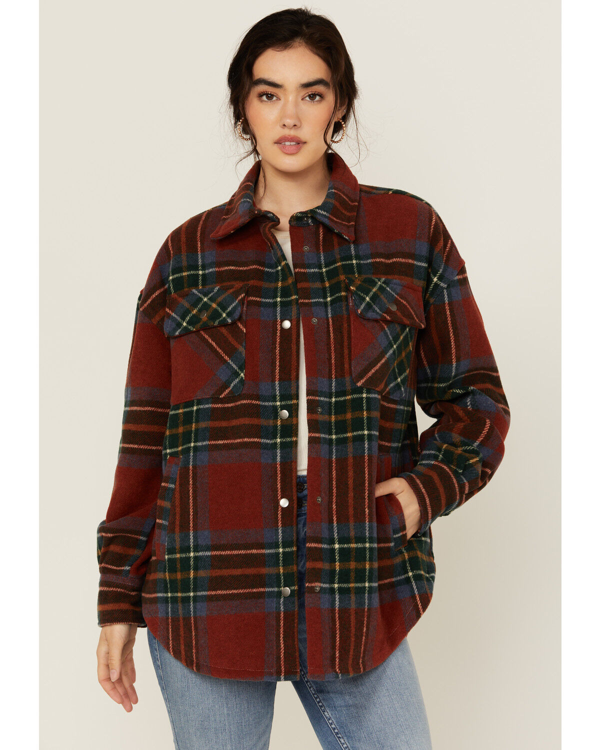 Image #1 - Fornia Women's Plaid Print Shacket, Rust Copper, hi-res