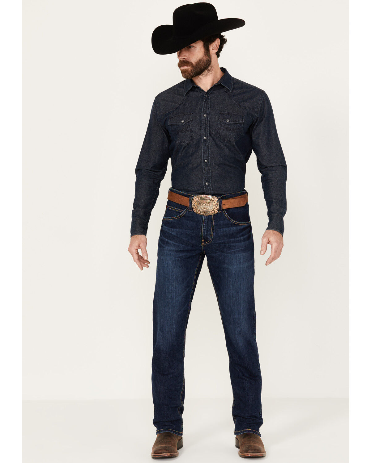 Image #1 - Justin Men's 1879 Medium Wash Slim Stretch Denim Jeans, Medium Wash, hi-res