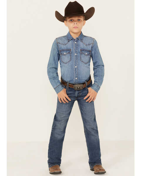Wrangler Boys' Medium Wash Slim Fit Vintage Bootcut Denim Jeans, Medium Wash, hi-res