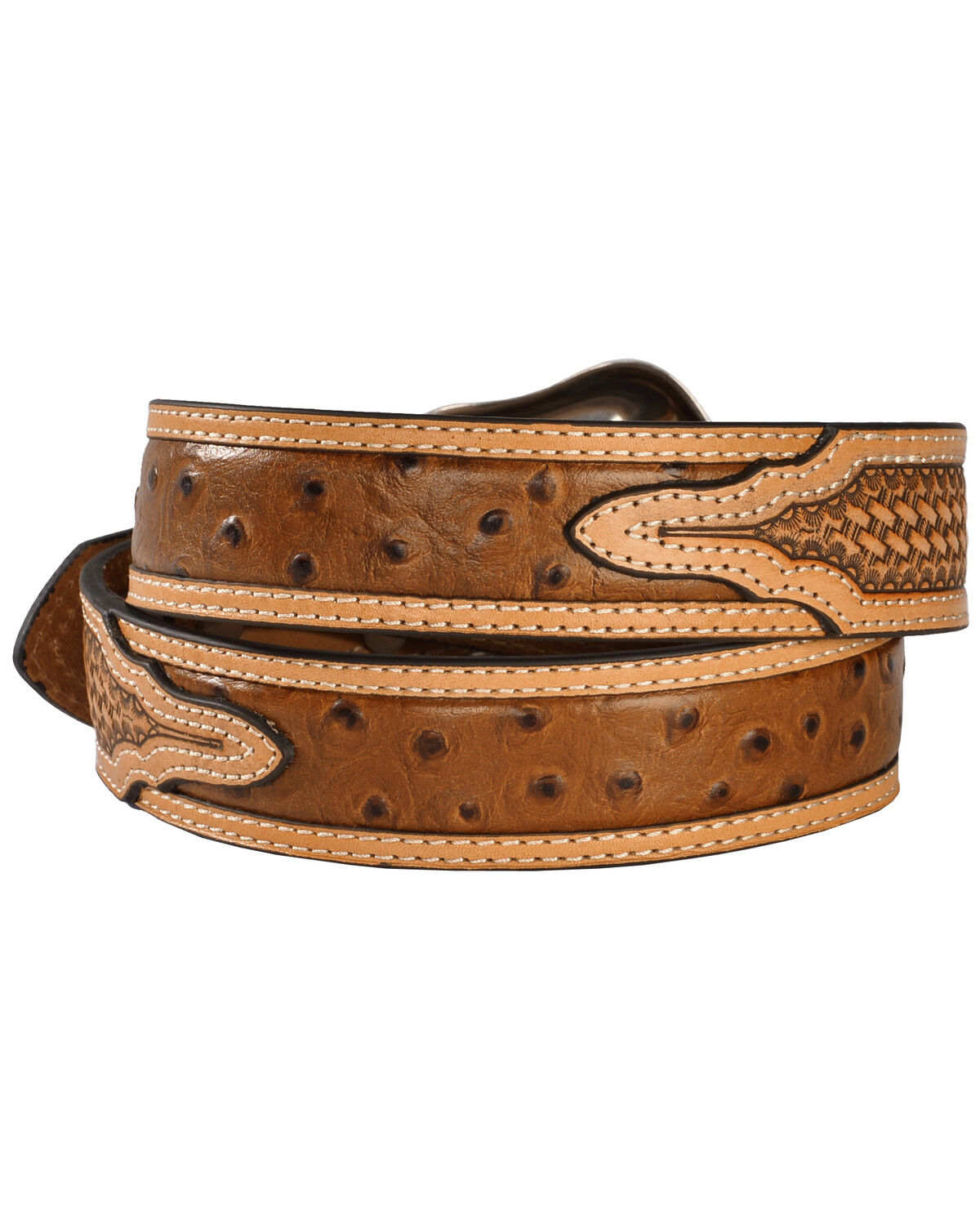 Image #2 - Nocona Basketweave Ostrich Print Leather Belt, , hi-res