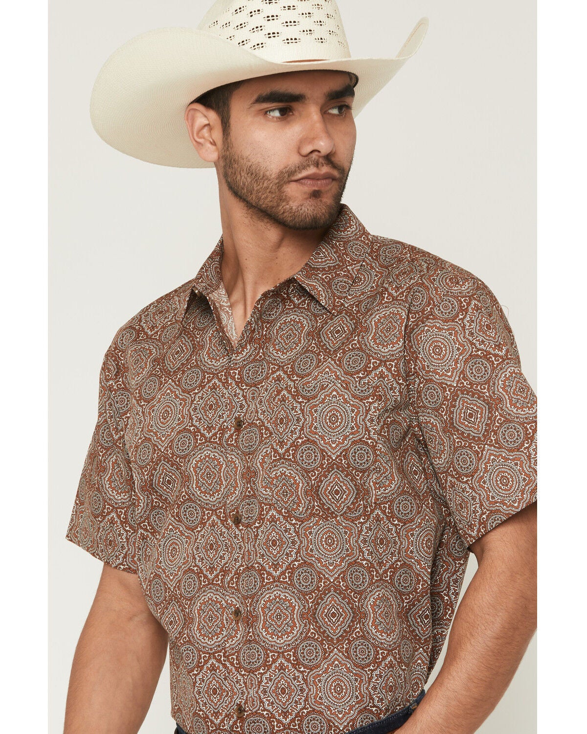 Image #2 - Gibson Trading Co Men's Sundown Drapes Medallion Print Short Sleeve Button-Down Western Shirt - Big, Rust Copper, hi-res