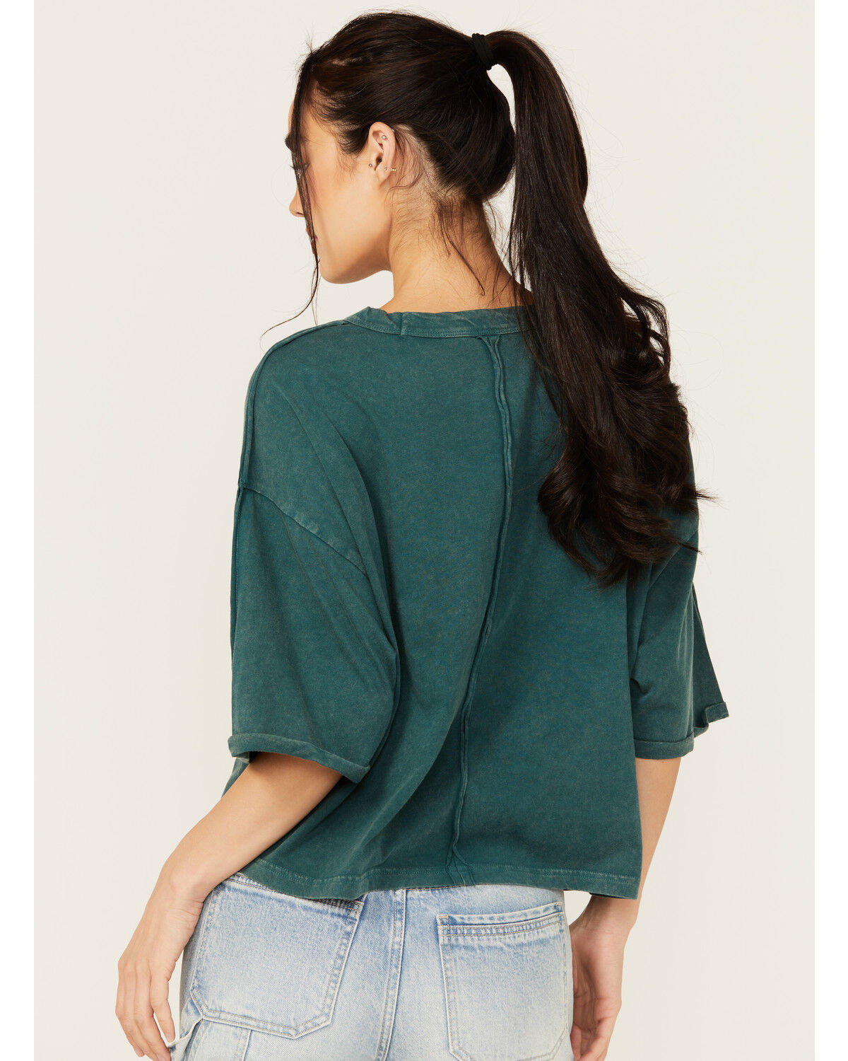 Image #4 - Cleo + Wolf Women's Aria Short Sleeve Boxy Cropped Graphic Tee, Forest Green, hi-res