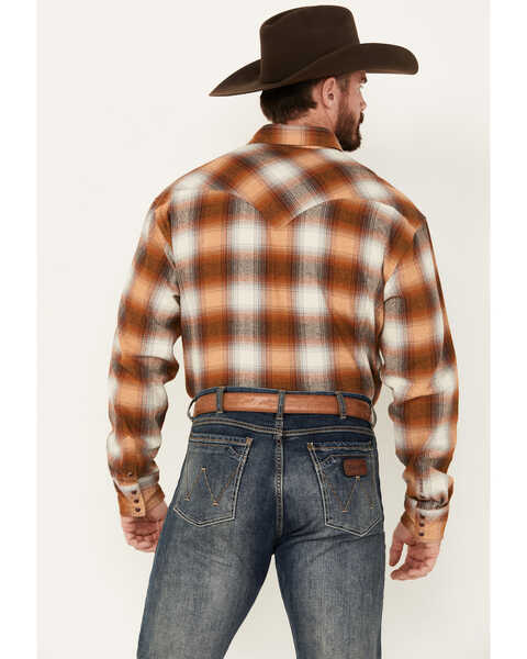 Image #4 - Stetson Men's Plaid Print Long Sleeve Snap Western Flannel Shirt, Rust Copper, hi-res