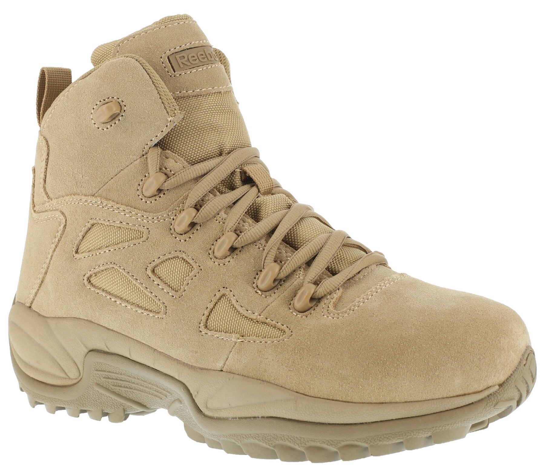 Reebok Men's Stealth 6" Lace-Up Side Zip Work Boots - Soft Toe, Desert Khaki, hi-res