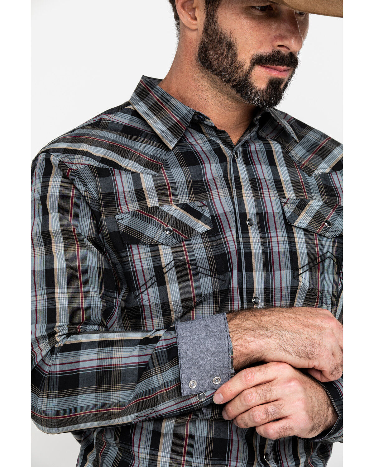 Image #4 - Cody James Men's Chapman Small Plaid Long Sleeve Western Shirt, Black, hi-res