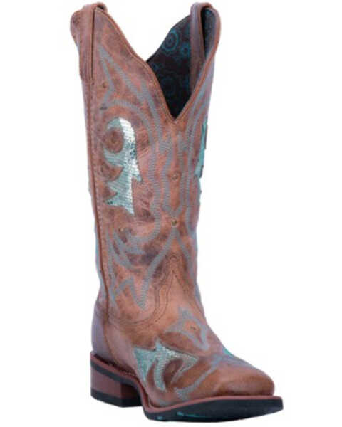 Laredo Women's Aquarius Sequin Western Performance Boots - Broad Square Toe, Brown/blue, hi-res