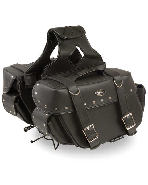 Image #3 - Milwaukee Leather Medium Zip-Off Throw Over Riveted Saddle Bag, Black, hi-res