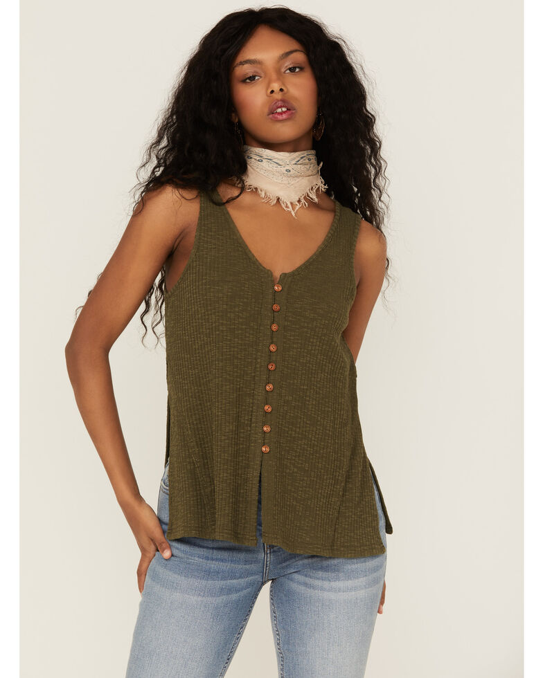 Cleo + Wolf Women's Olive Relaxed Button Front Slub Tank, Olive, hi-res