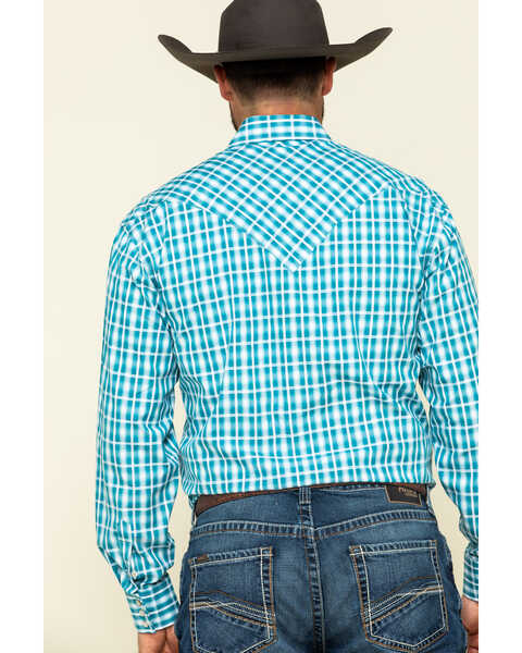 Image #2 - Stetson Men's Cross Walk Ombre Plaid Long Sleeve Western Shirt , Turquoise, hi-res