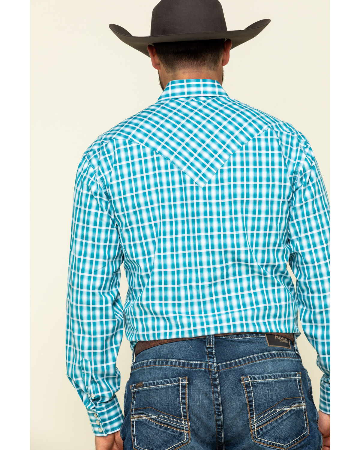 Image #2 - Stetson Men's Cross Walk Ombre Plaid Long Sleeve Western Shirt, Turquoise, hi-res