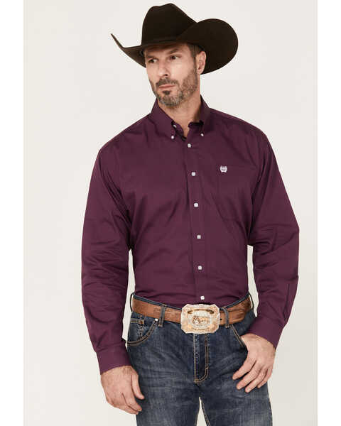Cinch Men's Solid Long Sleeve Button-Down Western Shirt, Purple, hi-res