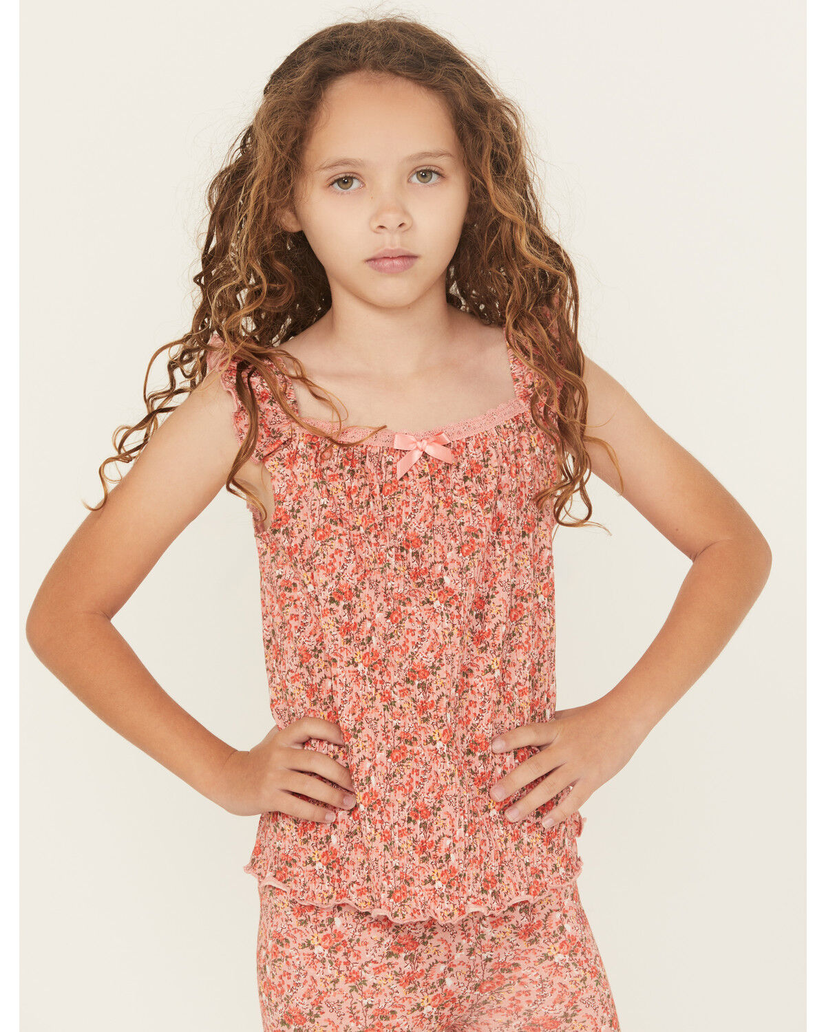 Image #1 - Shyanne Girls' Ditsy Floral Print Ruffle Sleeve Shirt, Light Pink, hi-res