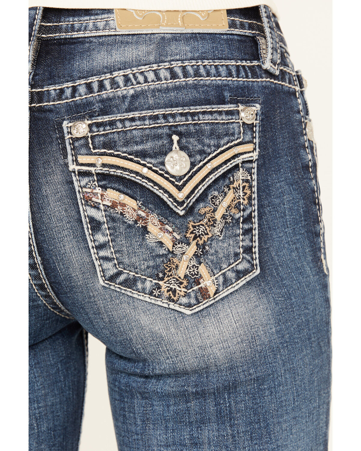 Image #2 - Miss Me Women's Dark Wash Mid Rise Bootcut Stretch Denim Jeans, Dark Wash, hi-res