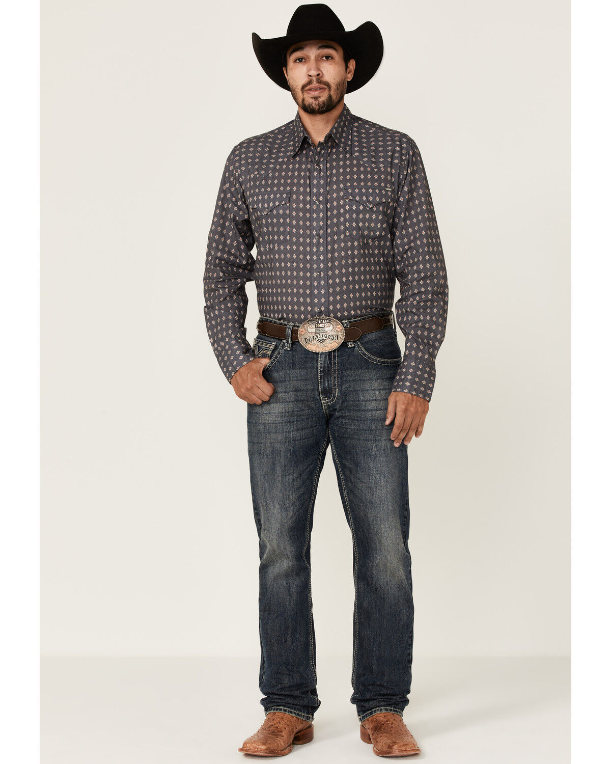 Image #2 - Tin Haul Men's Gray Southwestern Foulard Geo Print Long Sleeve Snap Western Shirt, Grey, hi-res