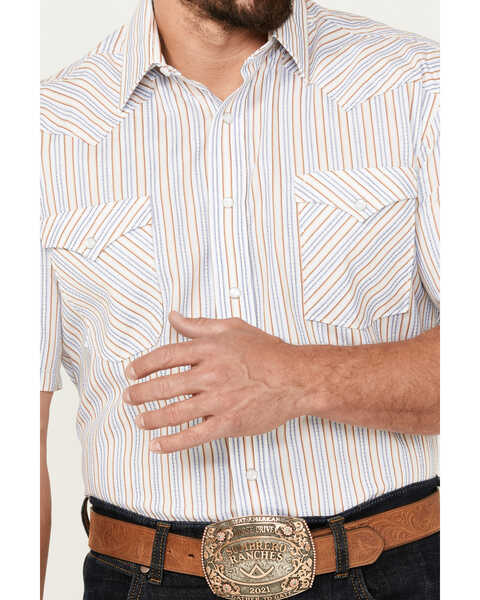 Image #7 - Rough Stock by Panhandle Men's Dobby Striped Short Sleeve Pearl Snap Western Shirt, White, hi-res