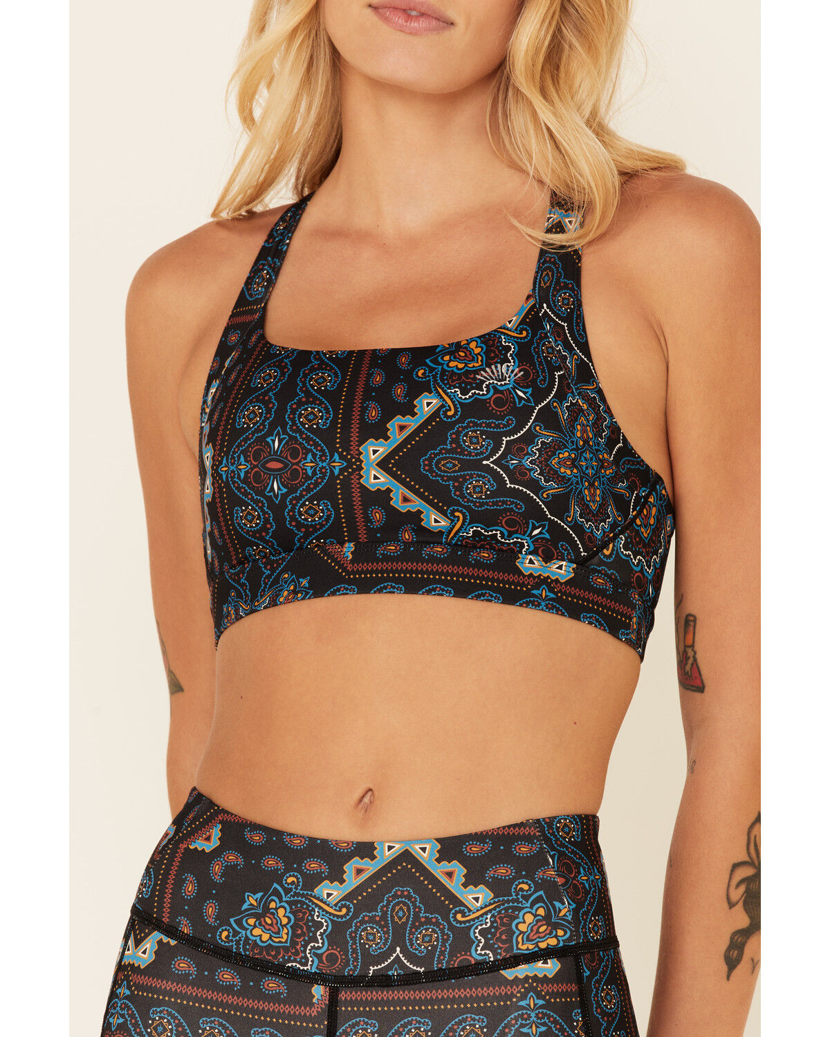 Image #3 - Shyanne Women's Paisley Print Riding Sports Bra, Navy, hi-res