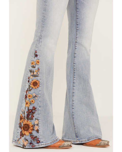 Driftwood Women's Light Wash High Rise Falling Sunflower Flare Jeans, Light Wash, hi-res