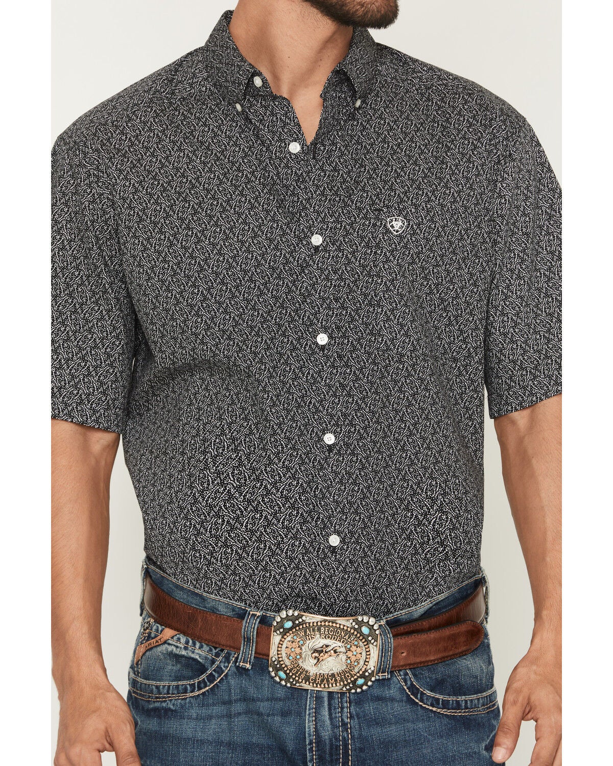 Image #3 - Ariat Men's Tru Printed Short Sleeve Button-Down Western Shirt, Black, hi-res