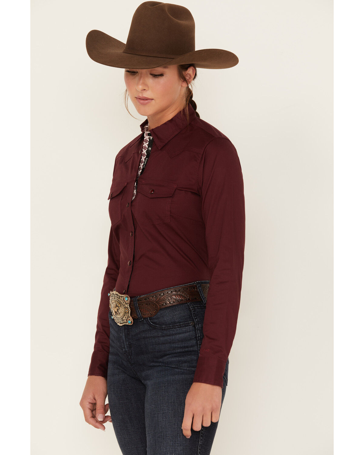 Image #2 - RANK 45® Women's Heritage Solid Long Sleeve Snap Stretch Riding Shirt, , hi-res