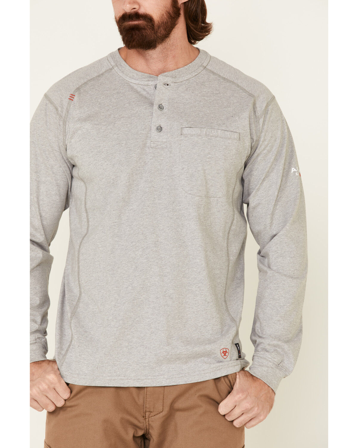 Image #3 - Ariat Men's FR Air Henley Long Sleeve Work Shirt, Heather Grey, hi-res
