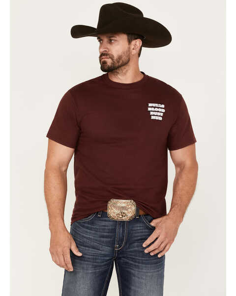 Image #1 - Cowboy Hardware Men's Call the Thing a Rodeo Short Sleeve Graphic T-Shirt, Maroon, hi-res